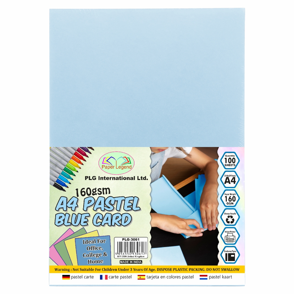 PLG A4 Pastel Blue Card 160 GSM 100 Sheets